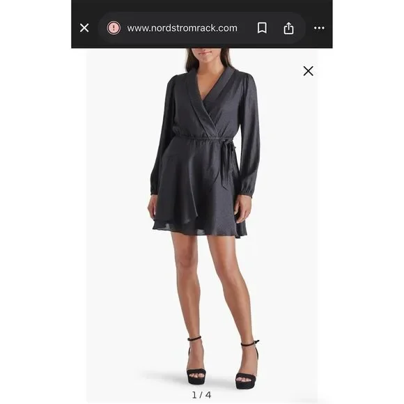 Steve Madden Women's L Black Shiny Leopard Faux Wrap Dress Knee Length - Picture 1 of 13